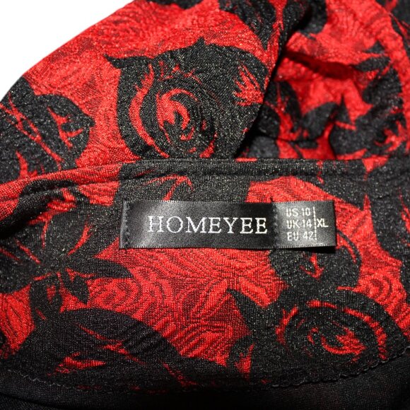 HOMEYEE Black Red Dress Size 10 Pre-Loved Classic Office Party - Picture 8 of 11